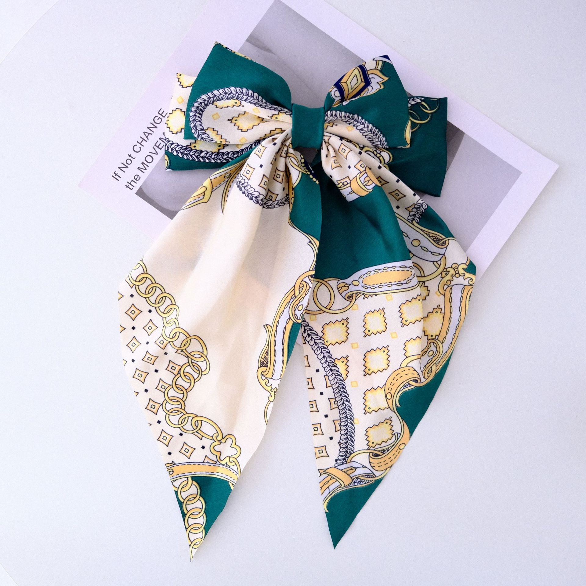 Wholesale Floral Ribbon Bow Long Silky Fabric Spring Clip